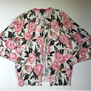 Lands' End Floral Mother Pearl Buttons Cardigan Sweater